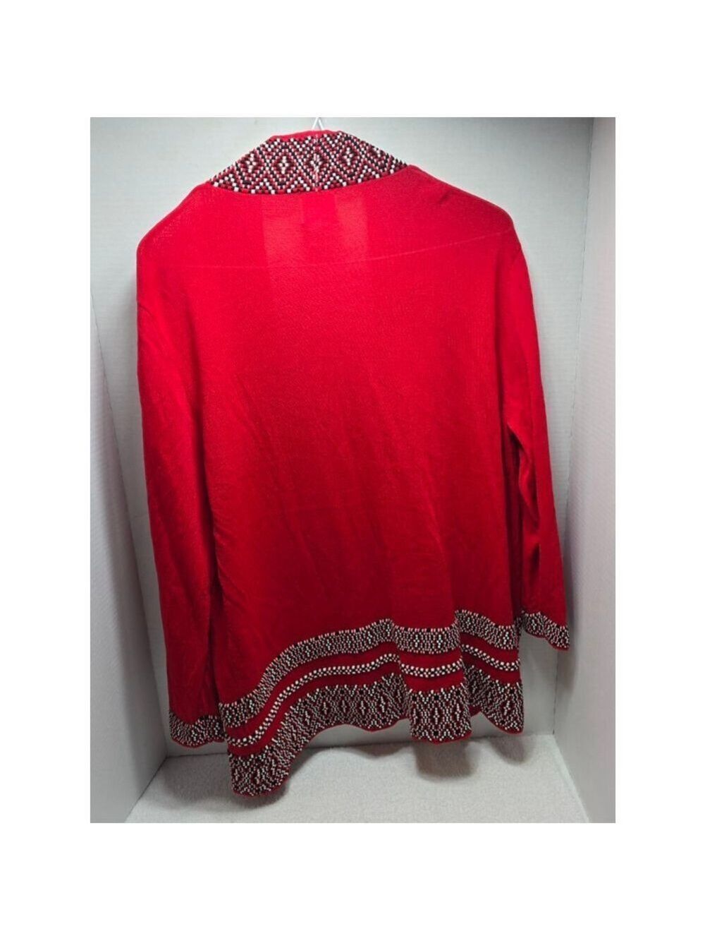 Women's Ruby Rd. Red & Black Patterned Cardigan Sweater L - Picture 6 of 10